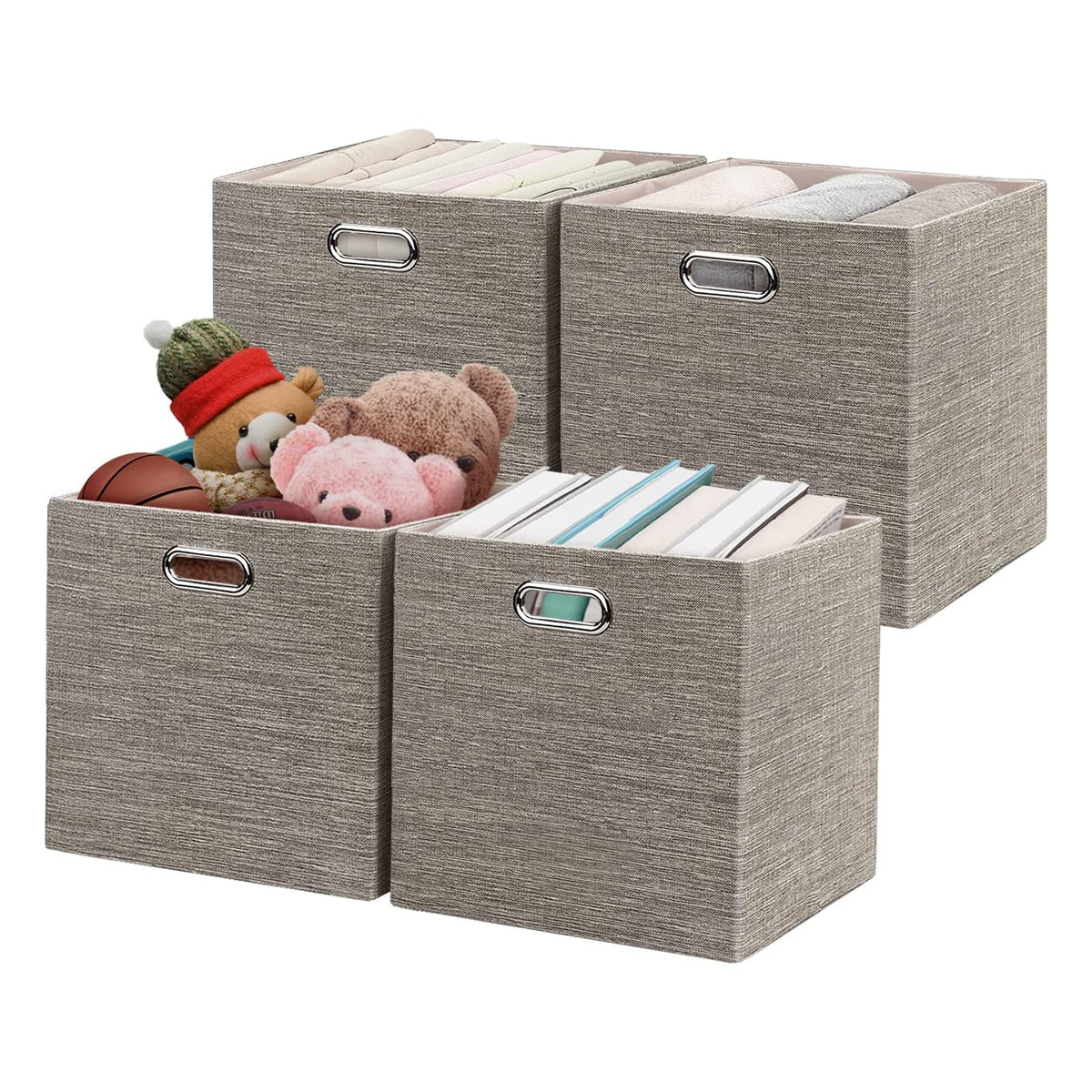 Posprica 3X thicker fabric storage cubes in coffee finish, front view showing sturdy build