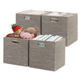 Posprica 3X thicker fabric storage cubes in coffee finish, front view showing sturdy build