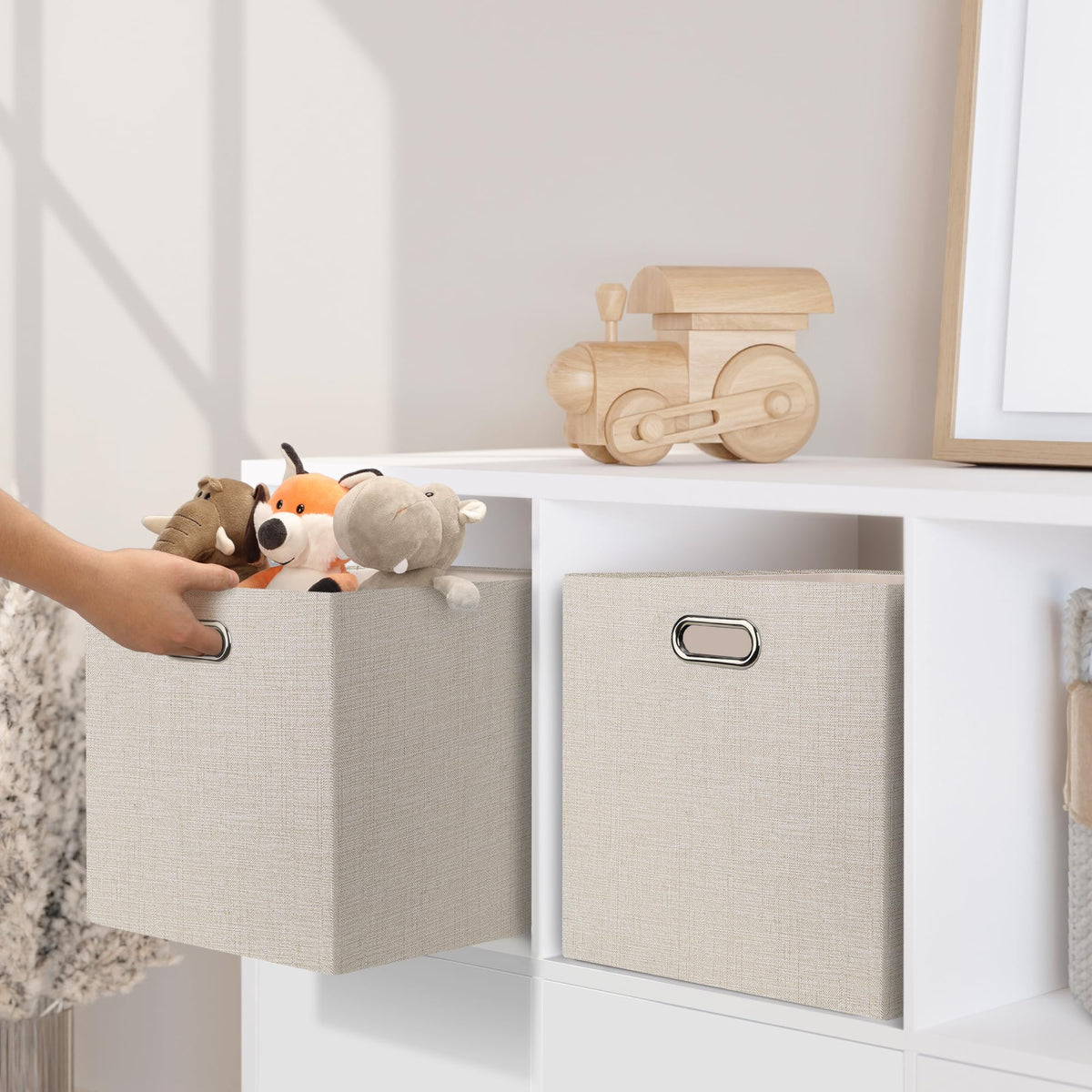 Posprica fabric storage box shows durable construction and lightweight use.