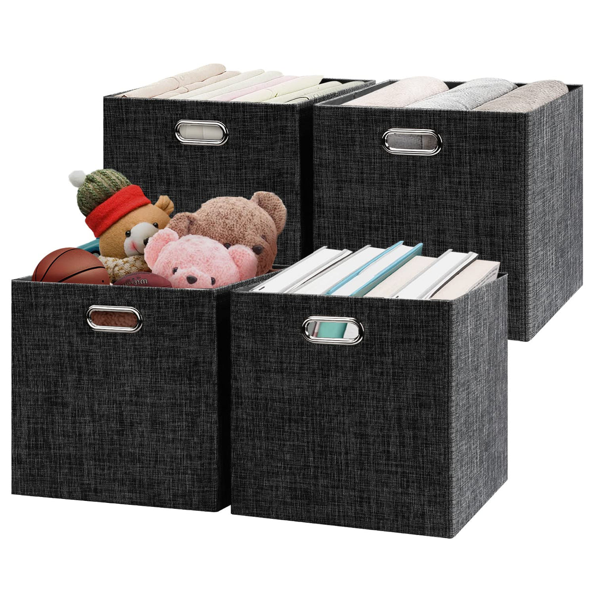 Posprica Fabric Storage Cubes on a shelf showing sturdy foldable design for neat organization.