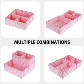 Posprica small woven storage basket in drawer for cosmetics.