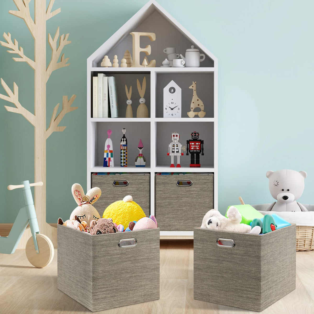 Posprica stackable storage cube in coffee for compact organization.