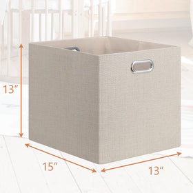 Posprica storage bin with metal handles offers sturdy grip for quick access.
