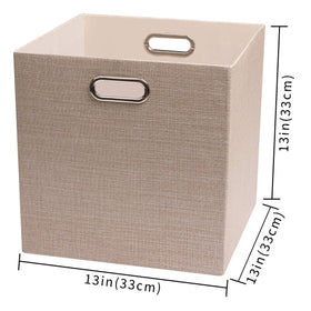 Posprica storage cube basket with two metal handles, easy lifting from shelves.