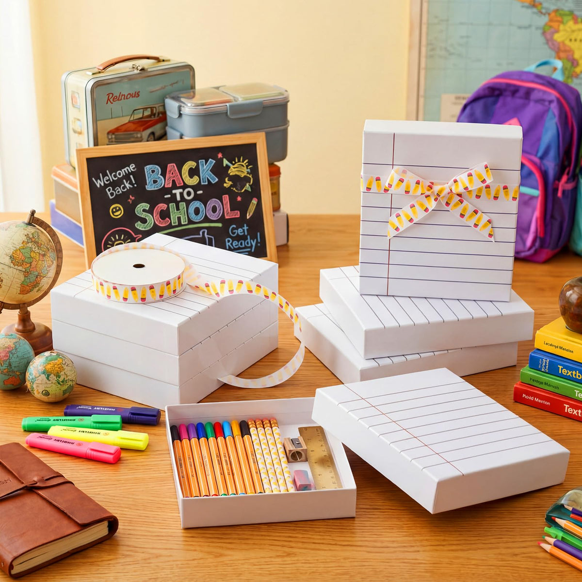 Potchen box with book page stripe design inspired by teachers