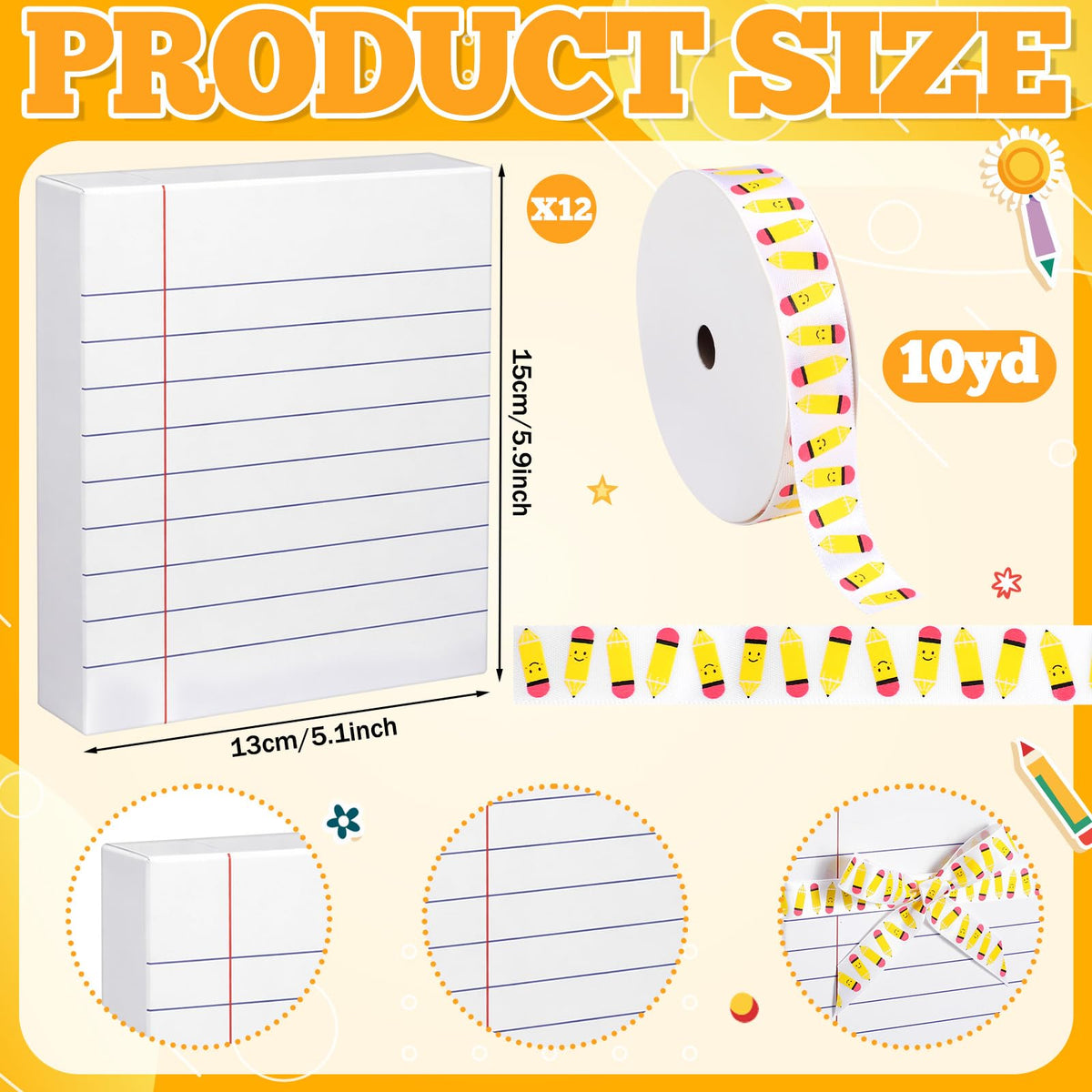 Potchen 10-yard ribbon roll with cheerful pencil motif