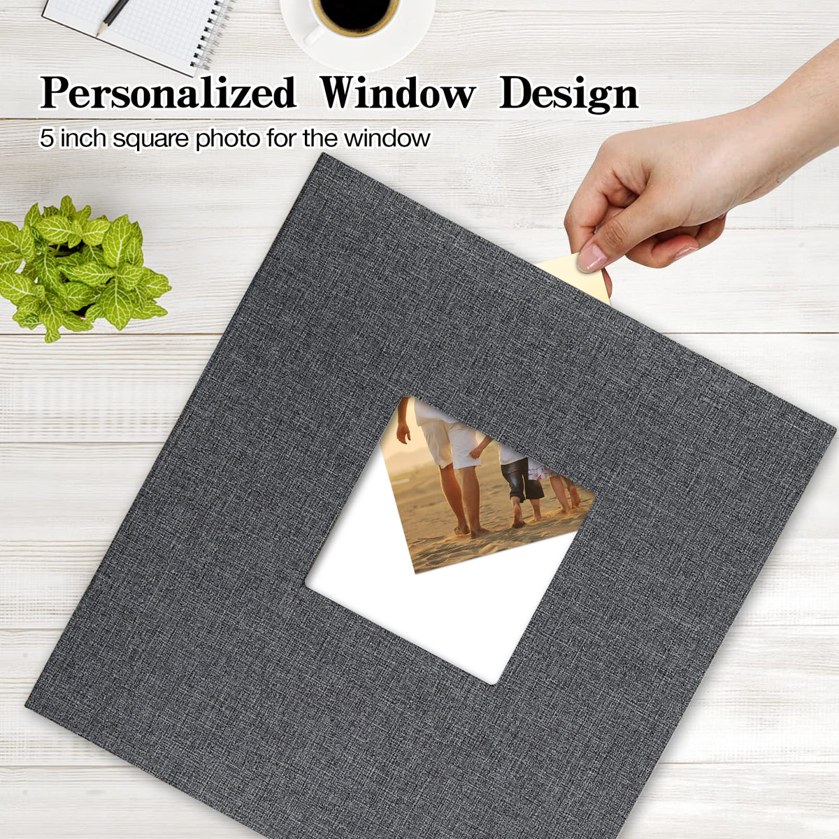 Potricher cover window design for quick photo swaps