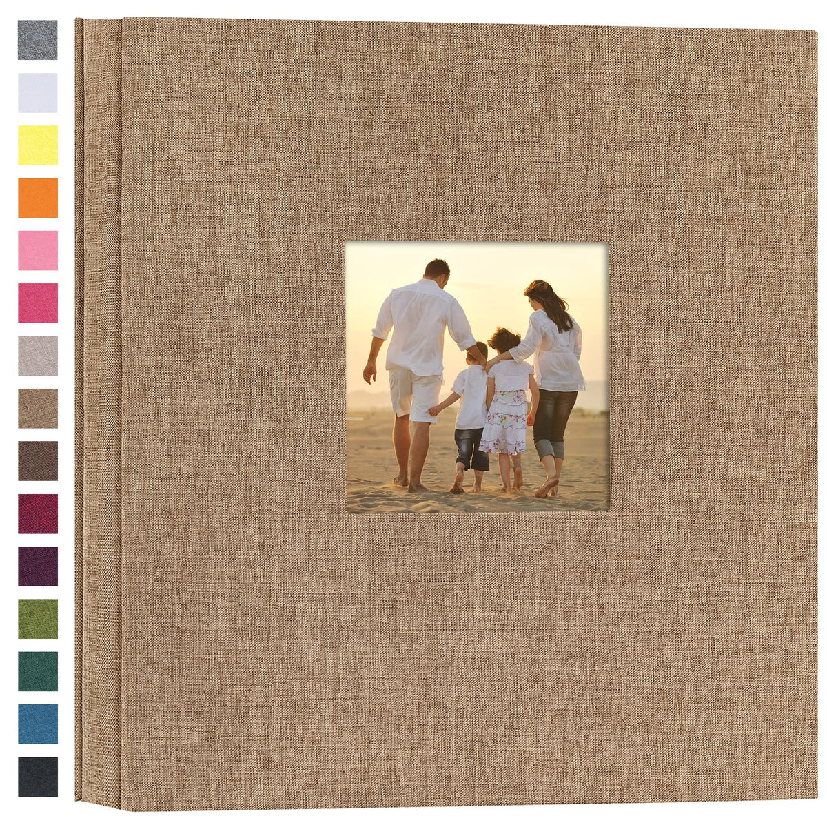 Potricher linen hardcover album showing its 600 photo pockets for memories