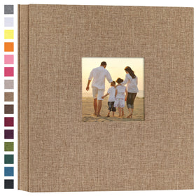 Potricher linen hardcover album showing its 600 photo pockets for memories