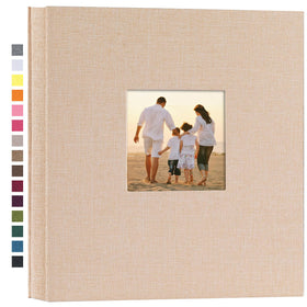 Potricher linen hardcover photo album beige with 1000 pockets for organized memories.