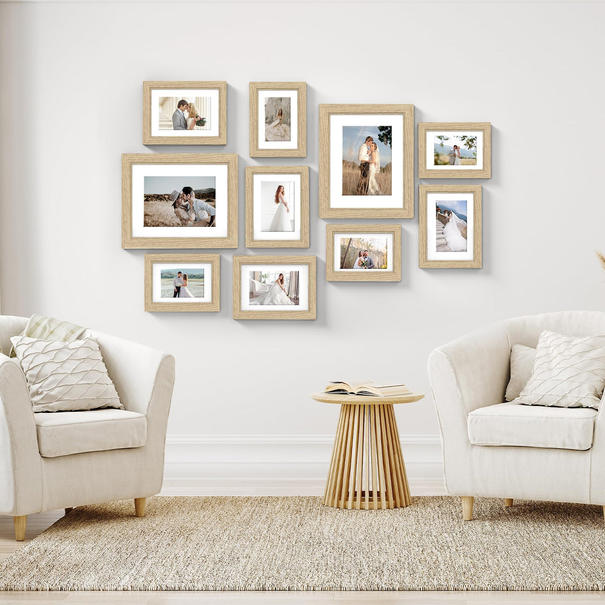 Povrgive natural wood grain variations add unique character to frames