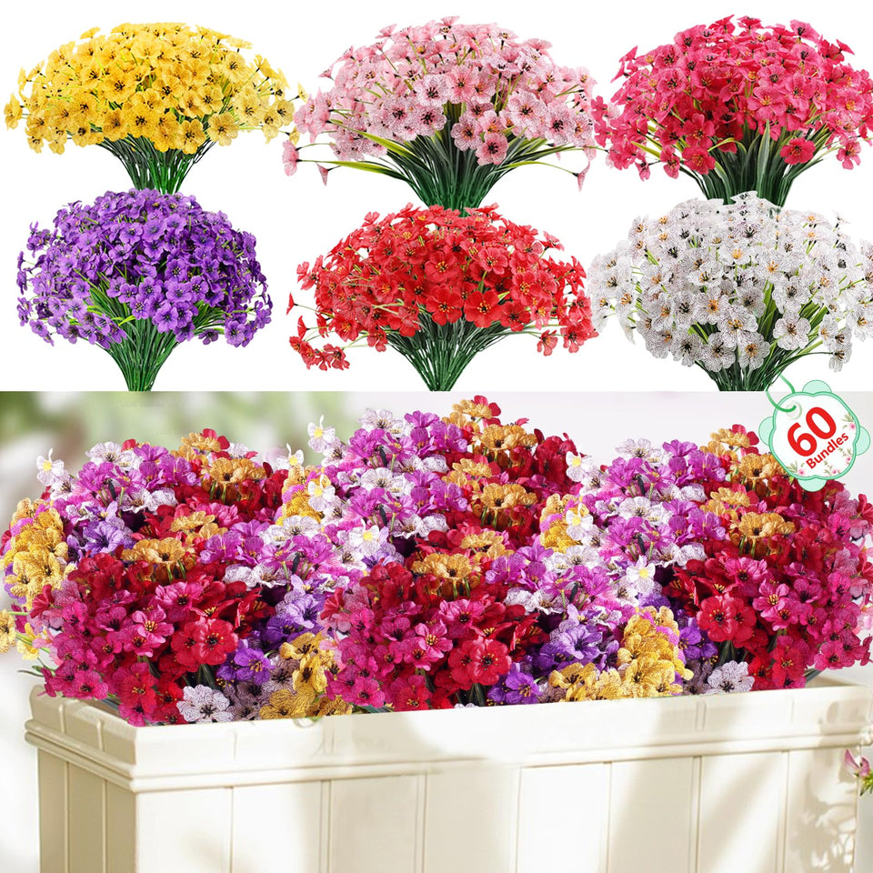 Powbrace porch planter with outdoor artificial flowers for year-round color
