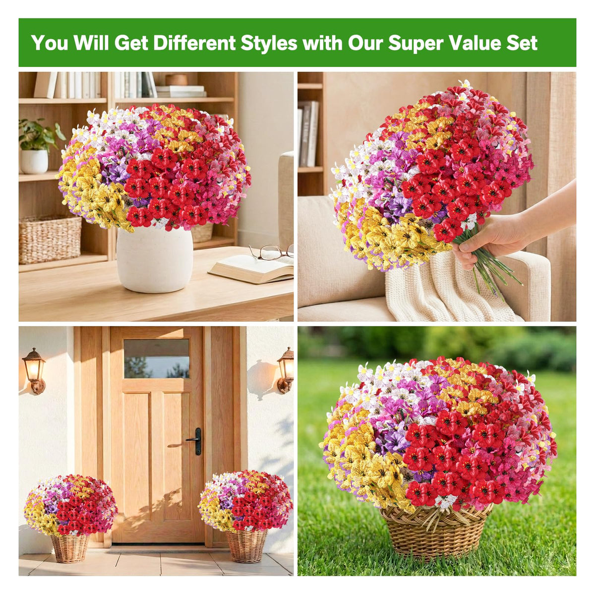 Powbrace window box display featuring UV-resistant silk petals