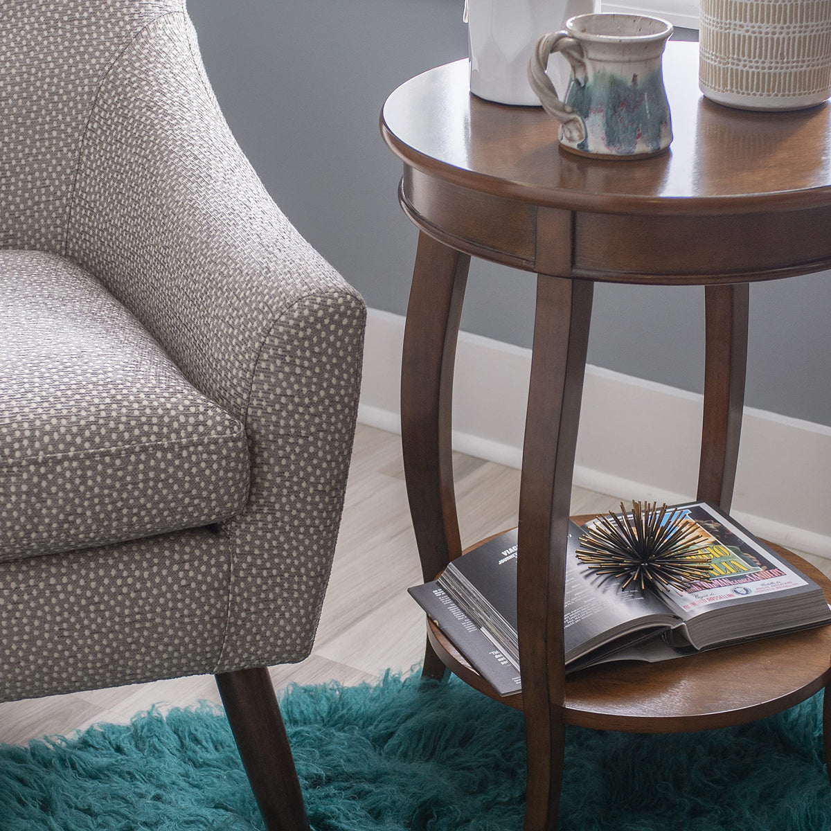 Powell Hazelnut round shelf table assembly guide for quick setup