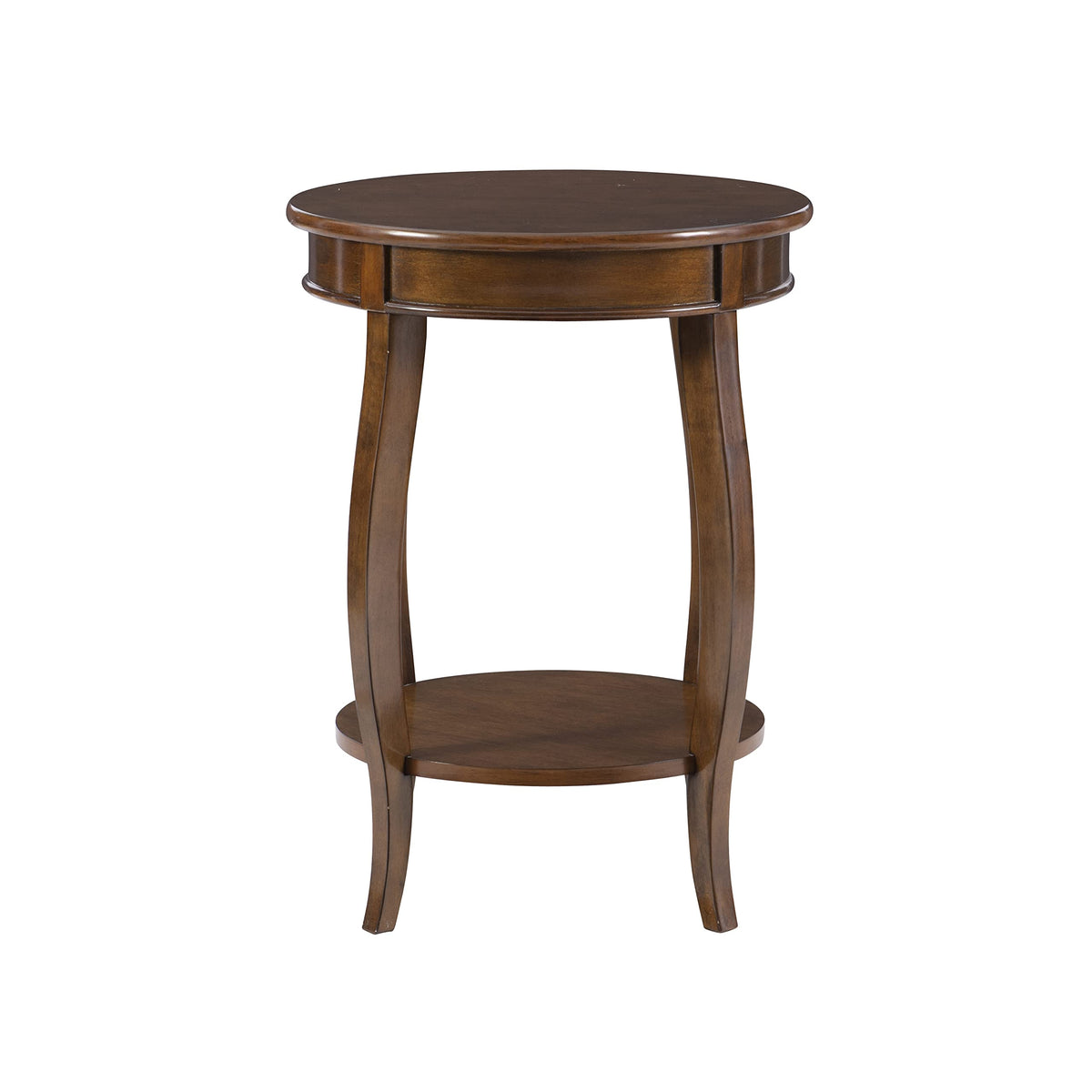 Powell Hazelnut round shelf table used for magazines and coasters