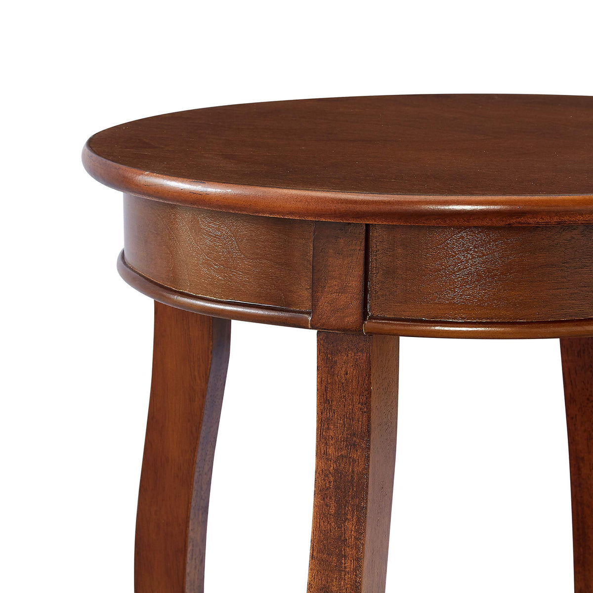 Powell Hazelnut round shelf table lower shelf closeup and storage area