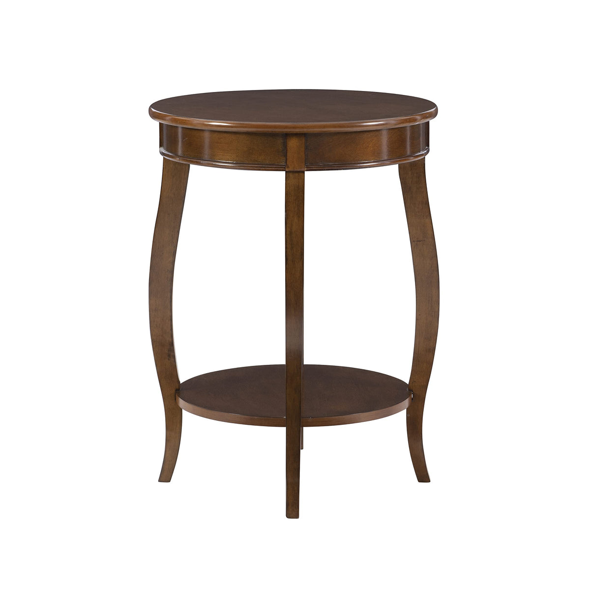 Powell Hazelnut round shelf table with lamp for cozy reading nook