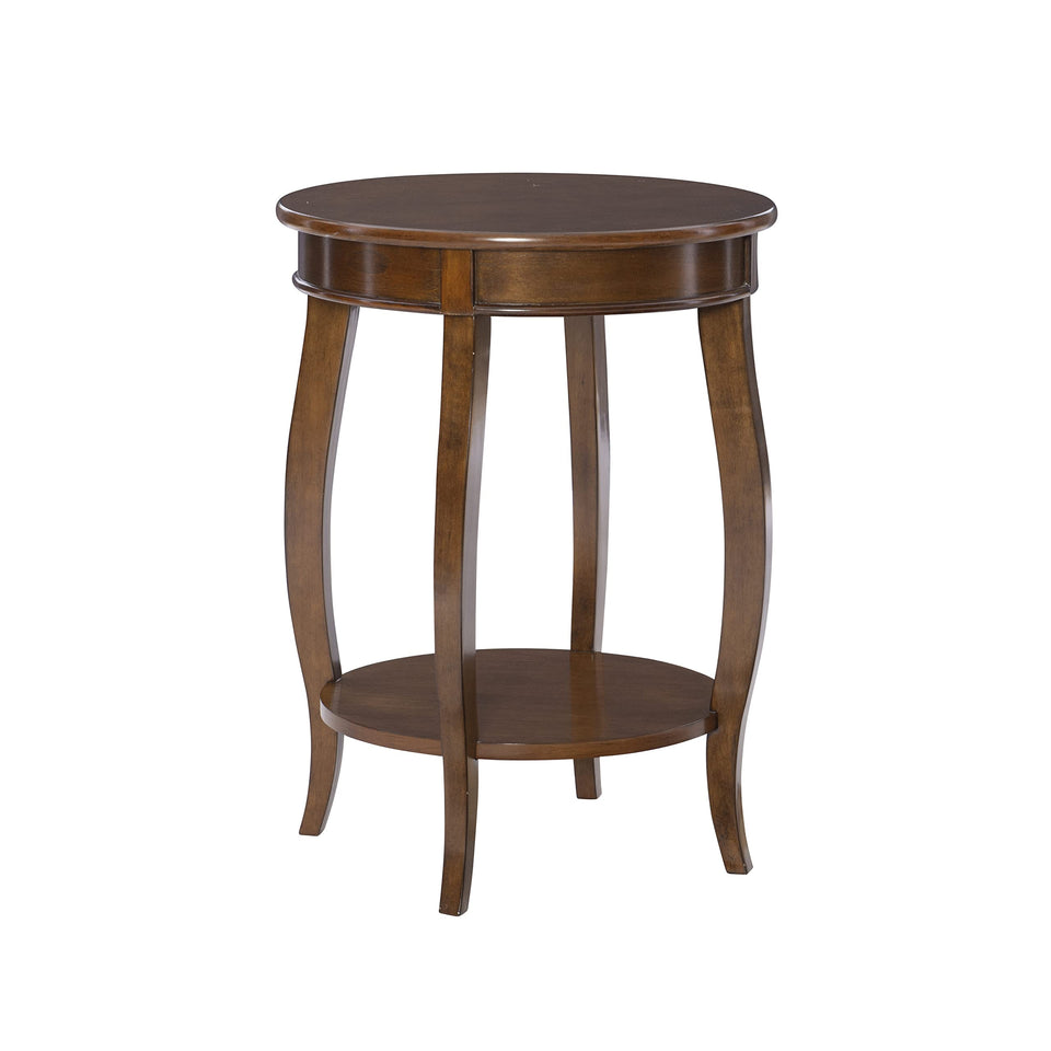Powell Hazelnut round shelf table top view, smooth finish and compact 18-inch surface for small spaces