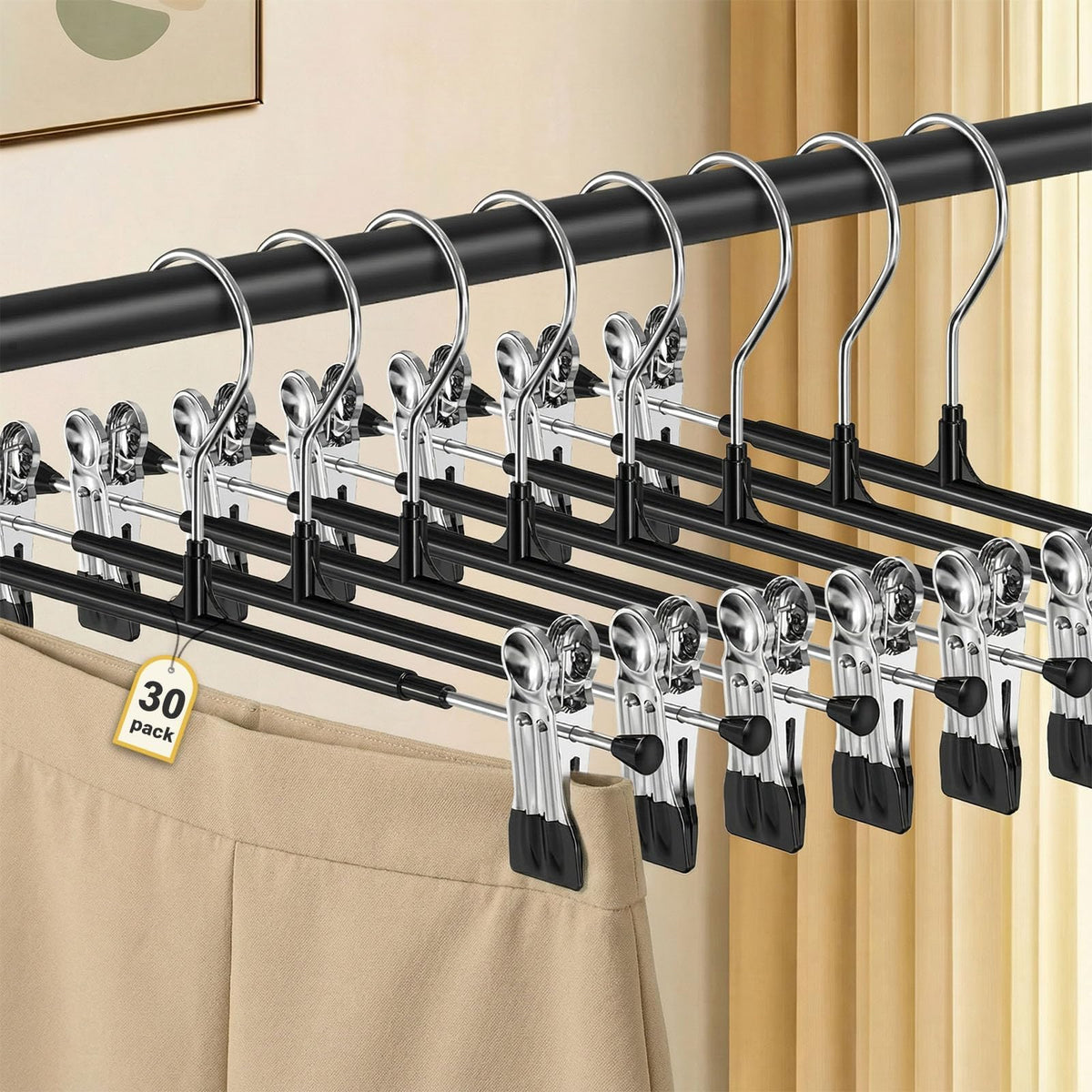 POZEAN pants hangers with clips pack organizes wardrobes efficiently with rust-resistant steel.