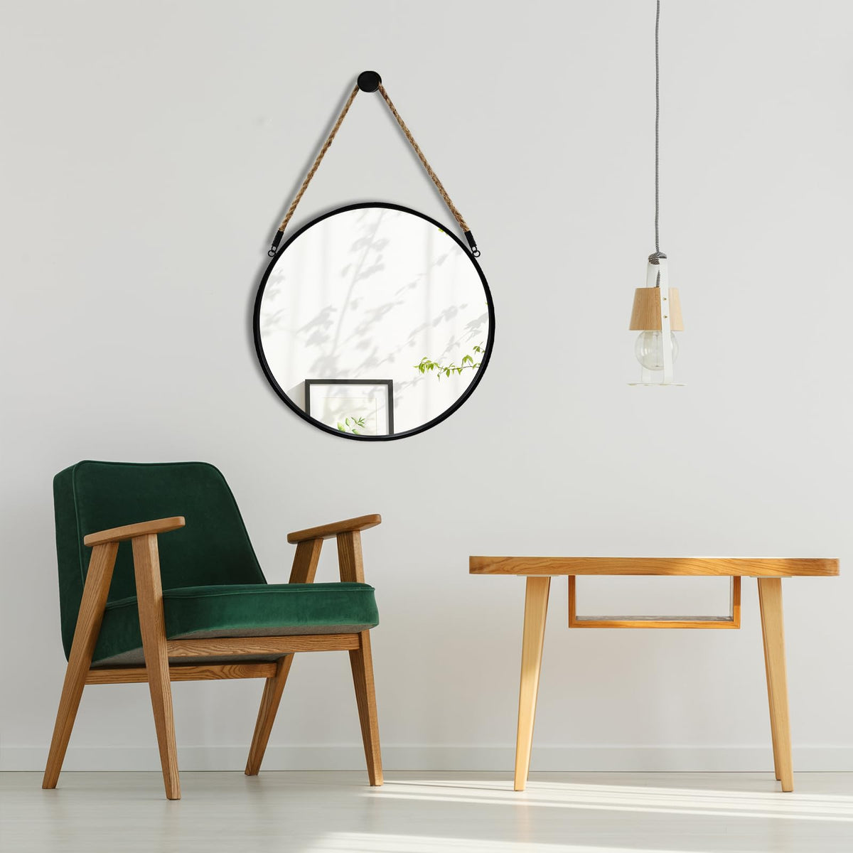 POZINO Round Mirror includes explosion-proof membrane for safer wall mounting.