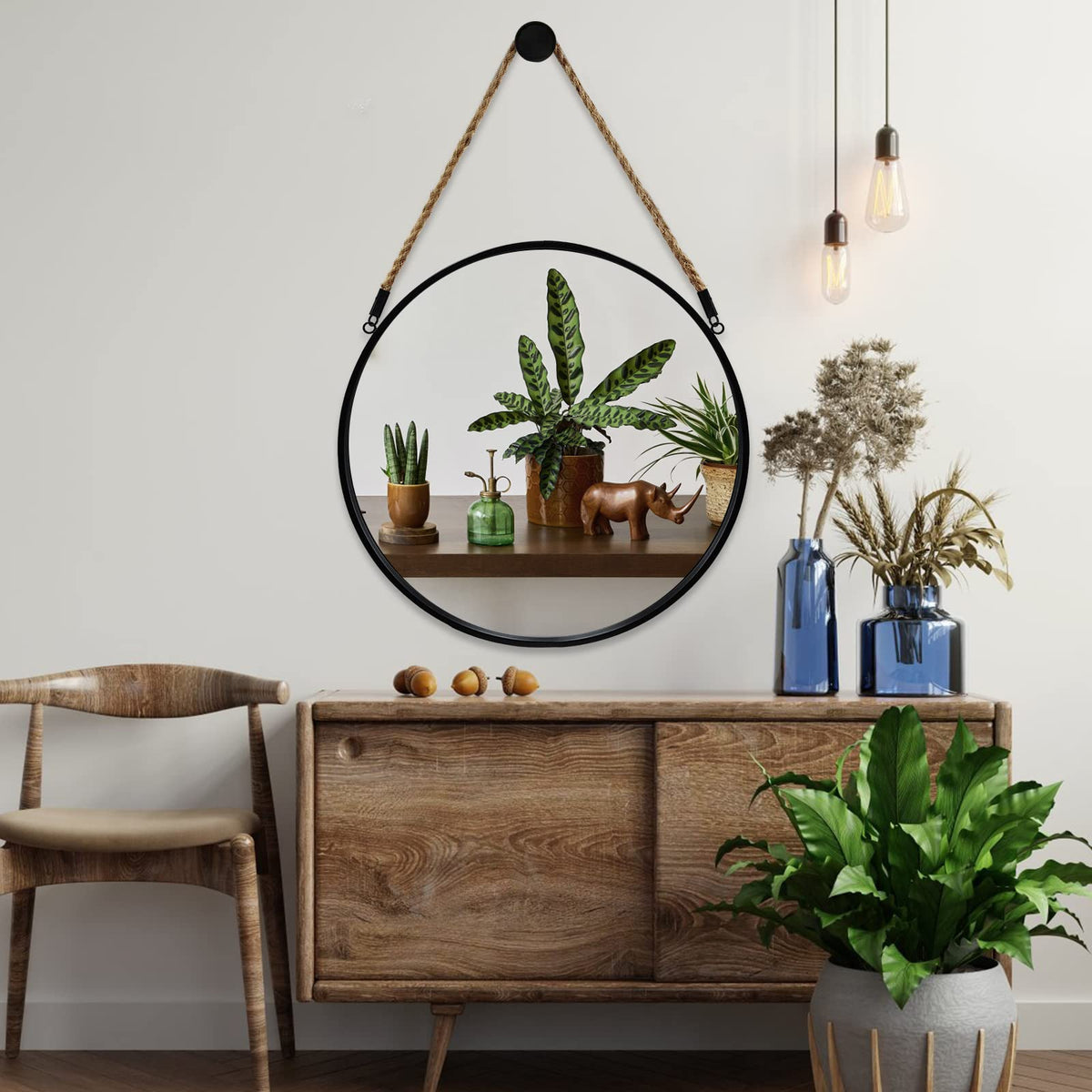 POZINO Round Mirror enhances bedrooms and fireplaces with depth and light.