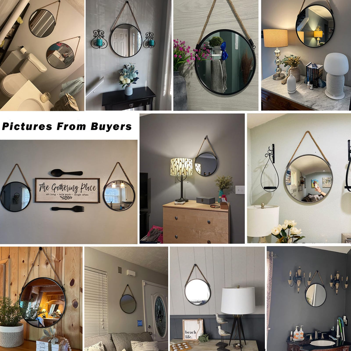 POZINO Round Mirror complements living rooms with timeless circular design.
