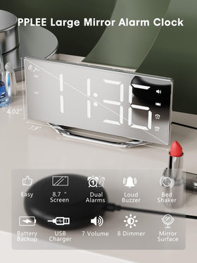 PPLEE 8.7-inch mirror LED display doubles as a makeup mirror and timekeeper