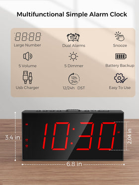 PPLEE alarm clock with dimmable LED for comfortable day and night viewing