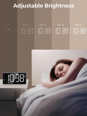 PPLEE clock showing adjustable brightness and volume controls for comfort