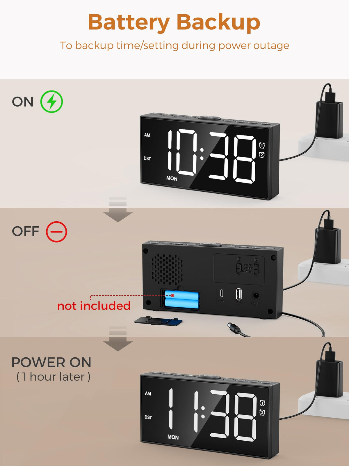 PPLEE clock with DST and 12/24-hour display for precise time