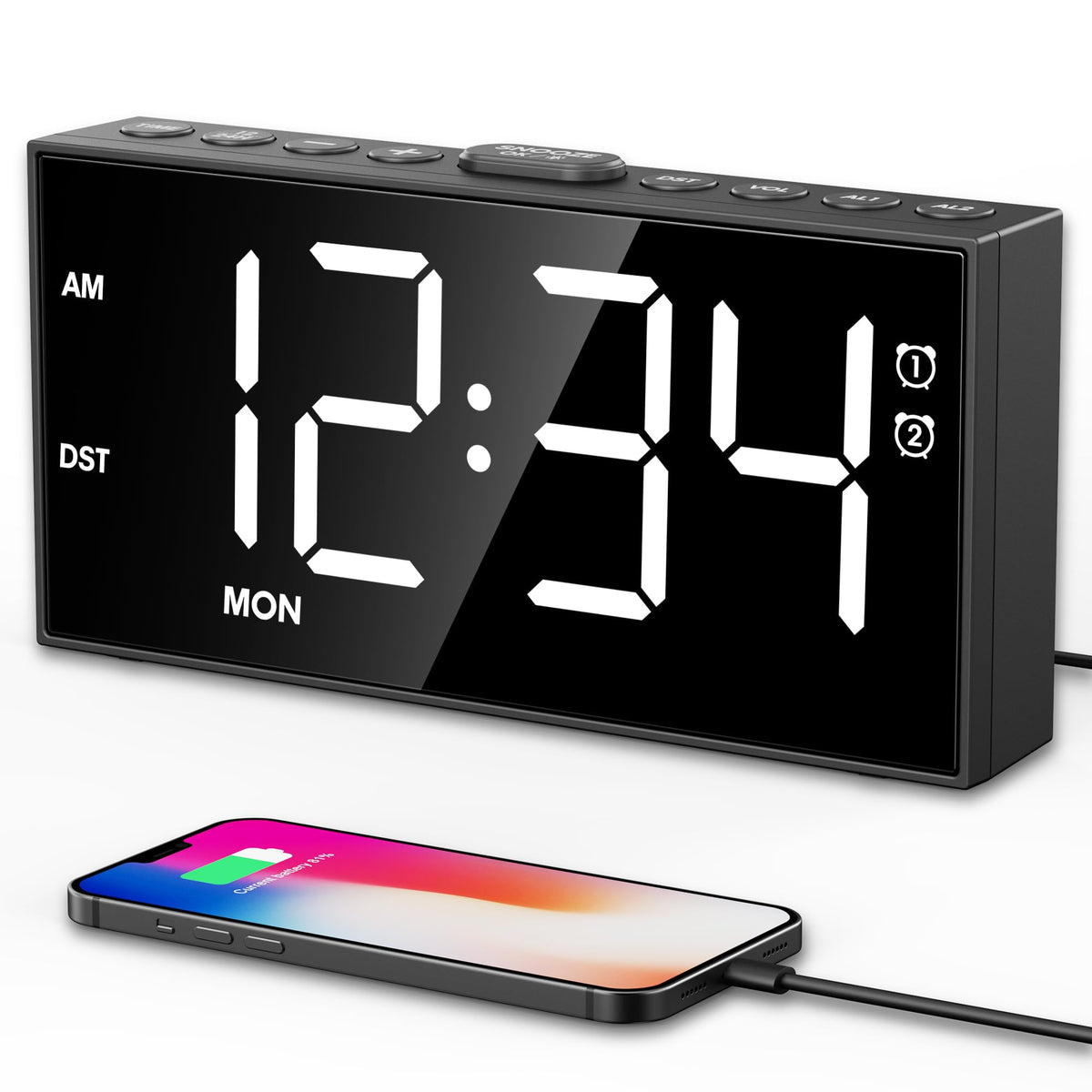 PPLEE alarm clock with large-number display for easy bedside visibility
