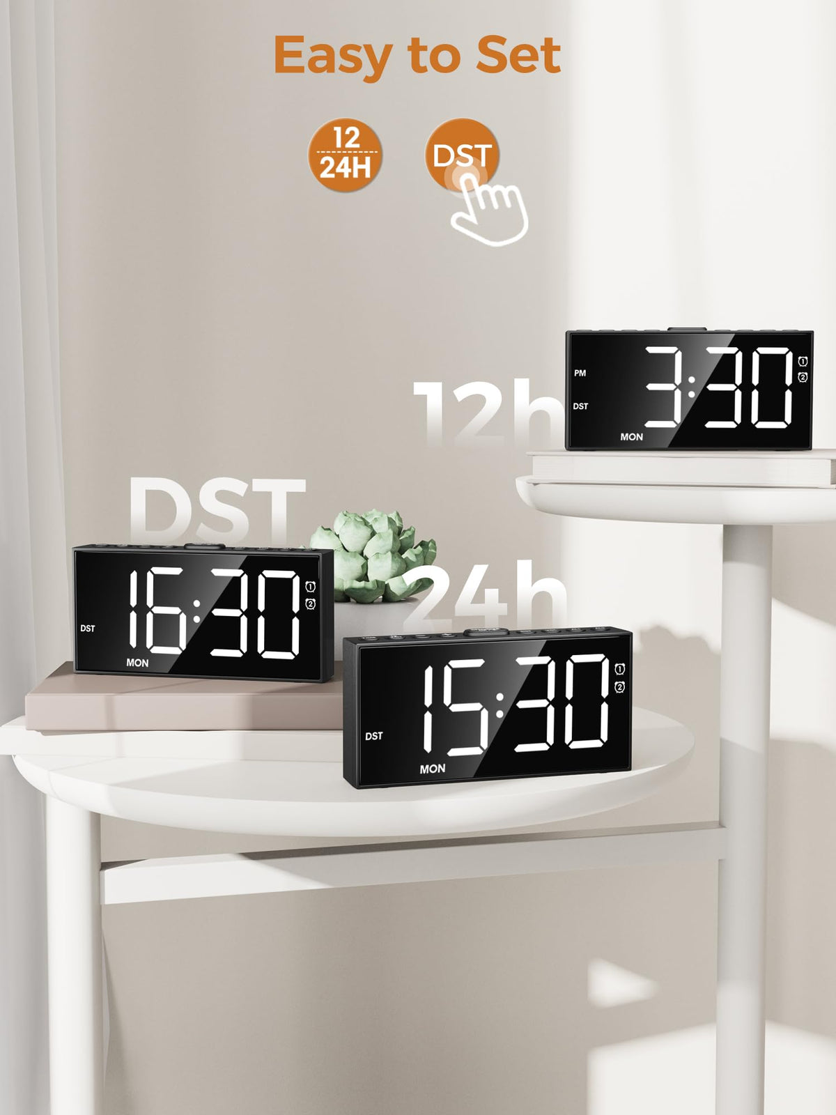 PPLEE sleek bedside clock complements modern bedroom decor