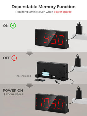 PPLEE alarm clock shows 9 minute snooze option and clear alarms