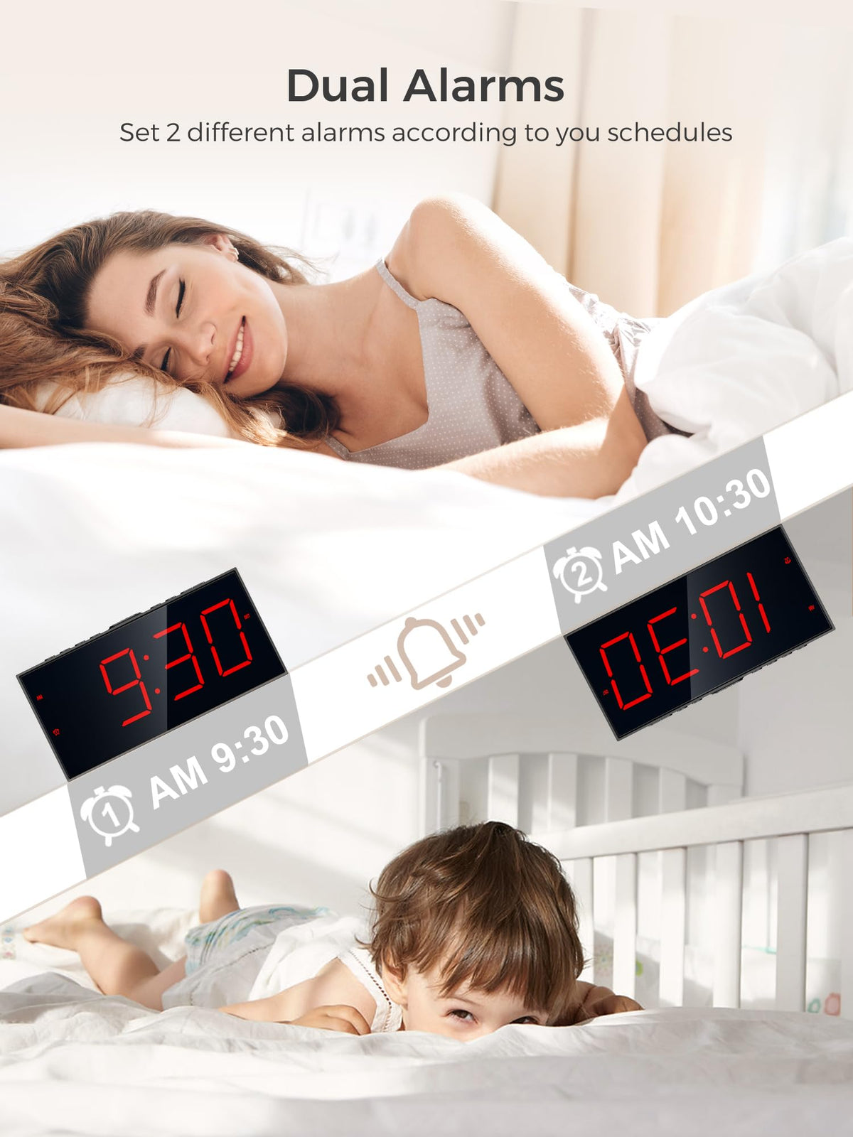 PPLEE bedside clock with USB port charges devices overnight