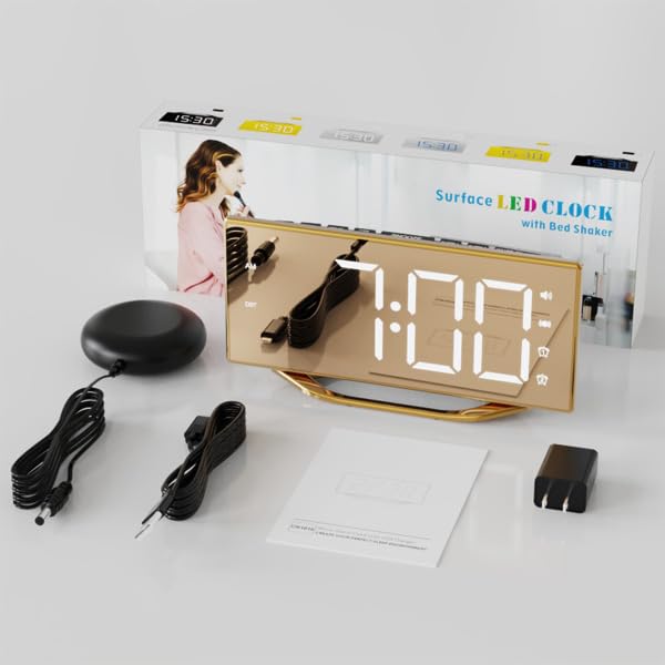 PPLEE bedside clock doubles as makeup mirror for quick routines.