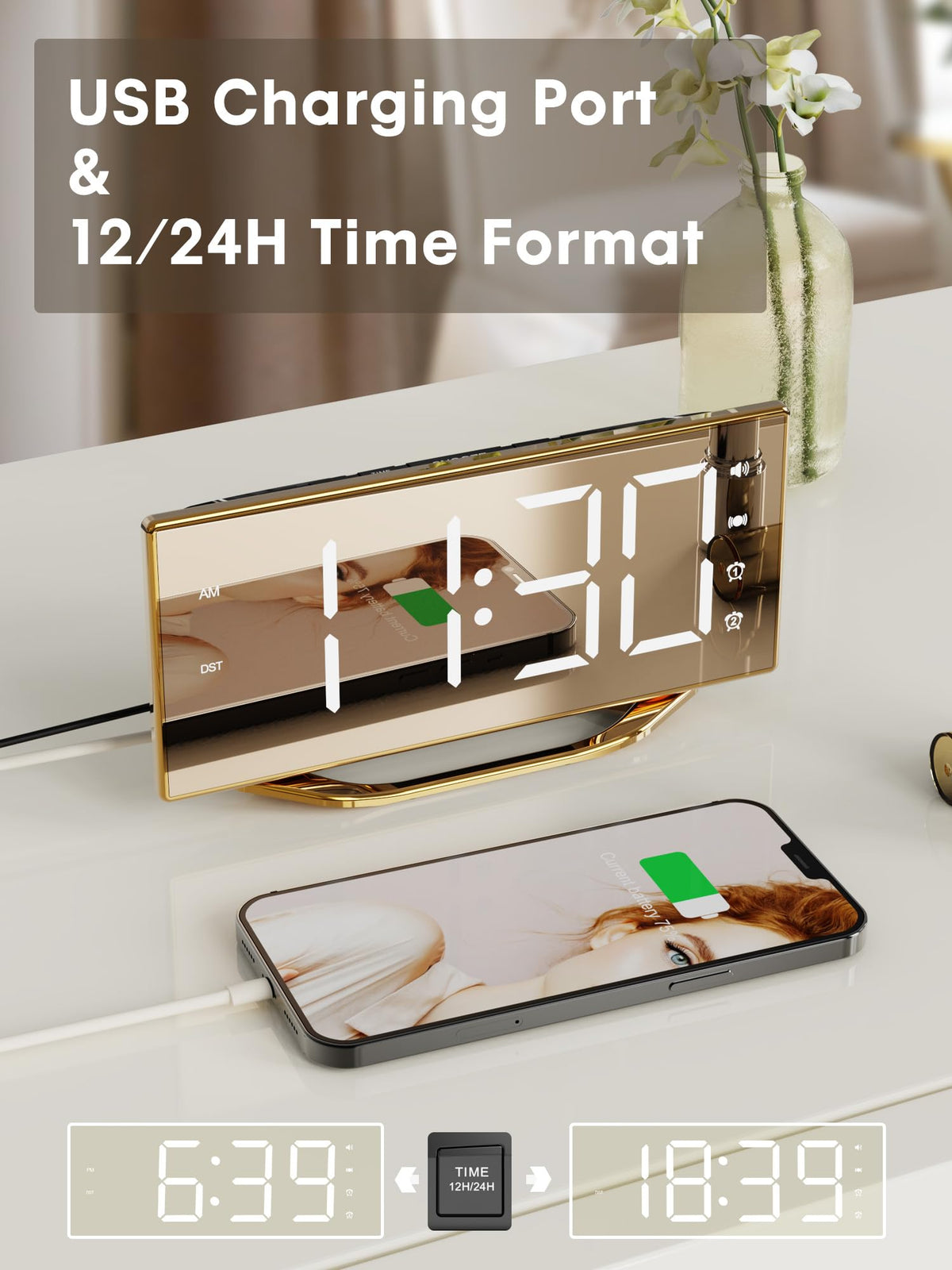 PPLEE USB charging port keeps your phone powered overnight.