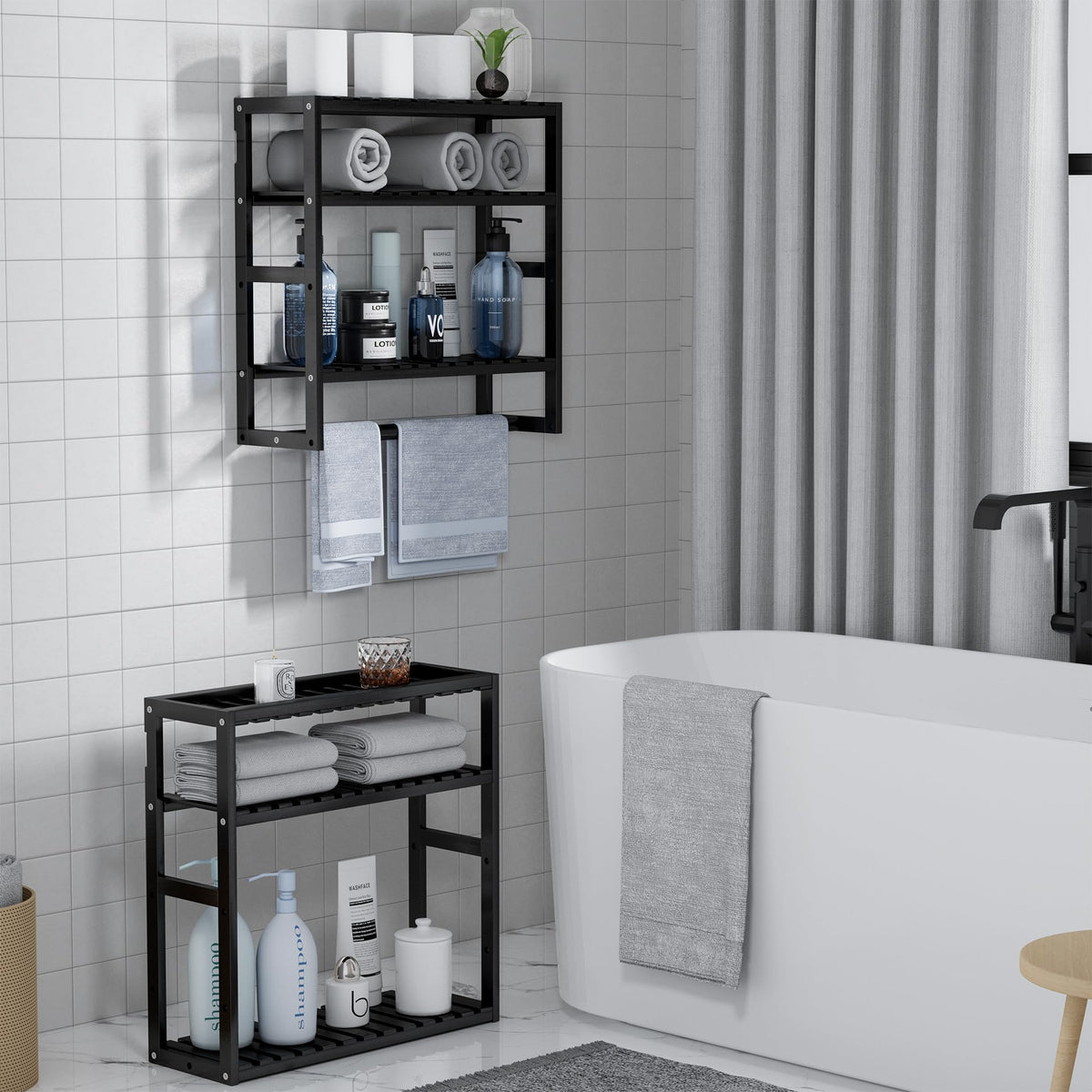 PPN bamboo floating shelf close-up shows durable natural material for stylish organization.