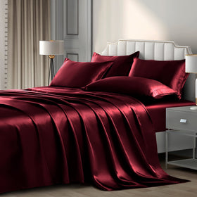 P Pothuiny king satin sheet set in burgundy for year-round luxury sleep