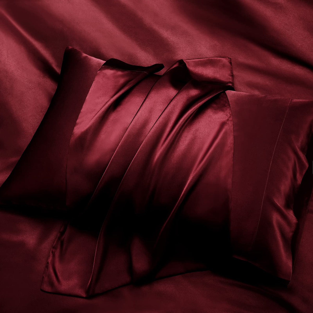 P Pothuiny queen satin sheets burgundy pillowcases arranged for coordinated look