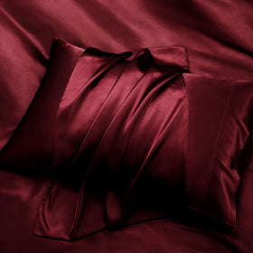 P Pothuiny queen satin sheets burgundy pillowcases arranged for coordinated look
