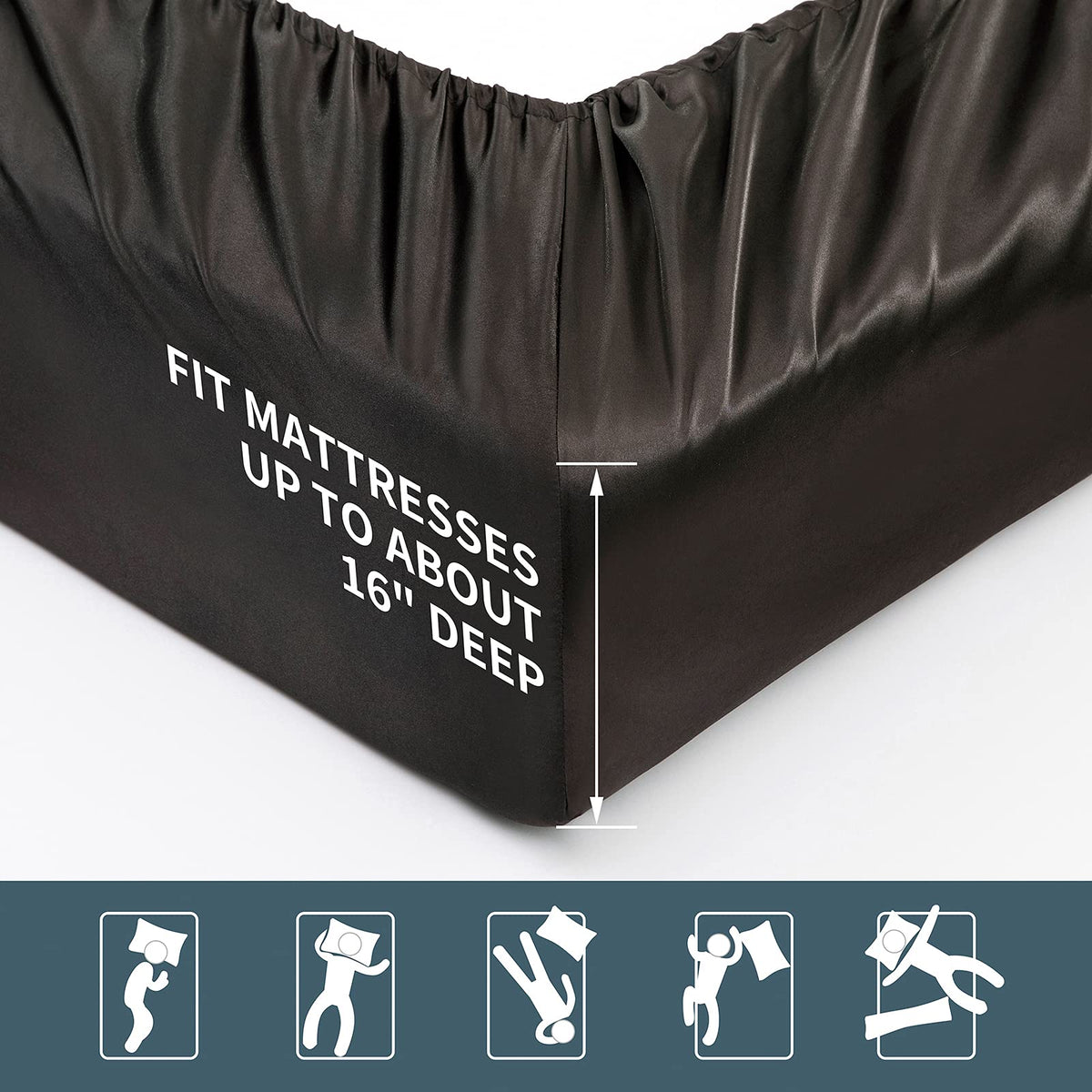 P Pothuiny Satin Sheets King flat sheet top view, full coverage for tall mattresses