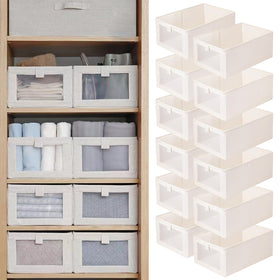 Pradnel 12-pack linen closet storage bin with clear window for quick visibility