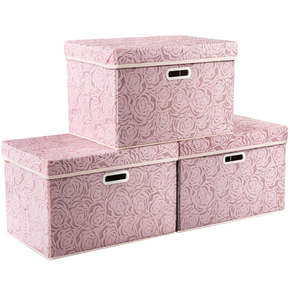 PRANDOM larger collapsible storage box in pink with lid for clutter-free storage.