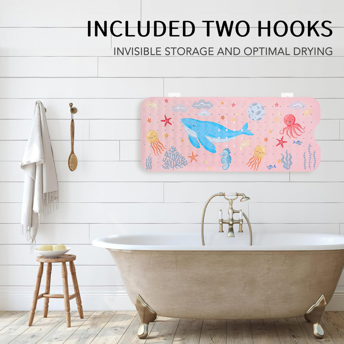 PRATIQUE anti-slip texture on ocean themed bath mat supports stability