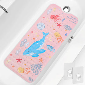 PRATIQUE pink whale bath mat provides full tub coverage for safer splashing