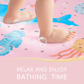 PRATIQUE ocean pattern bath mat with colorful sea life design