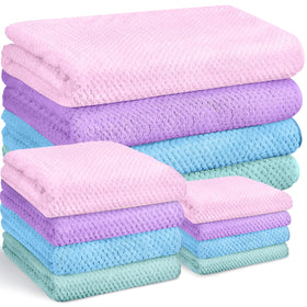 Preboun 12-pcs towel set with washcloths for daily use and easy care.