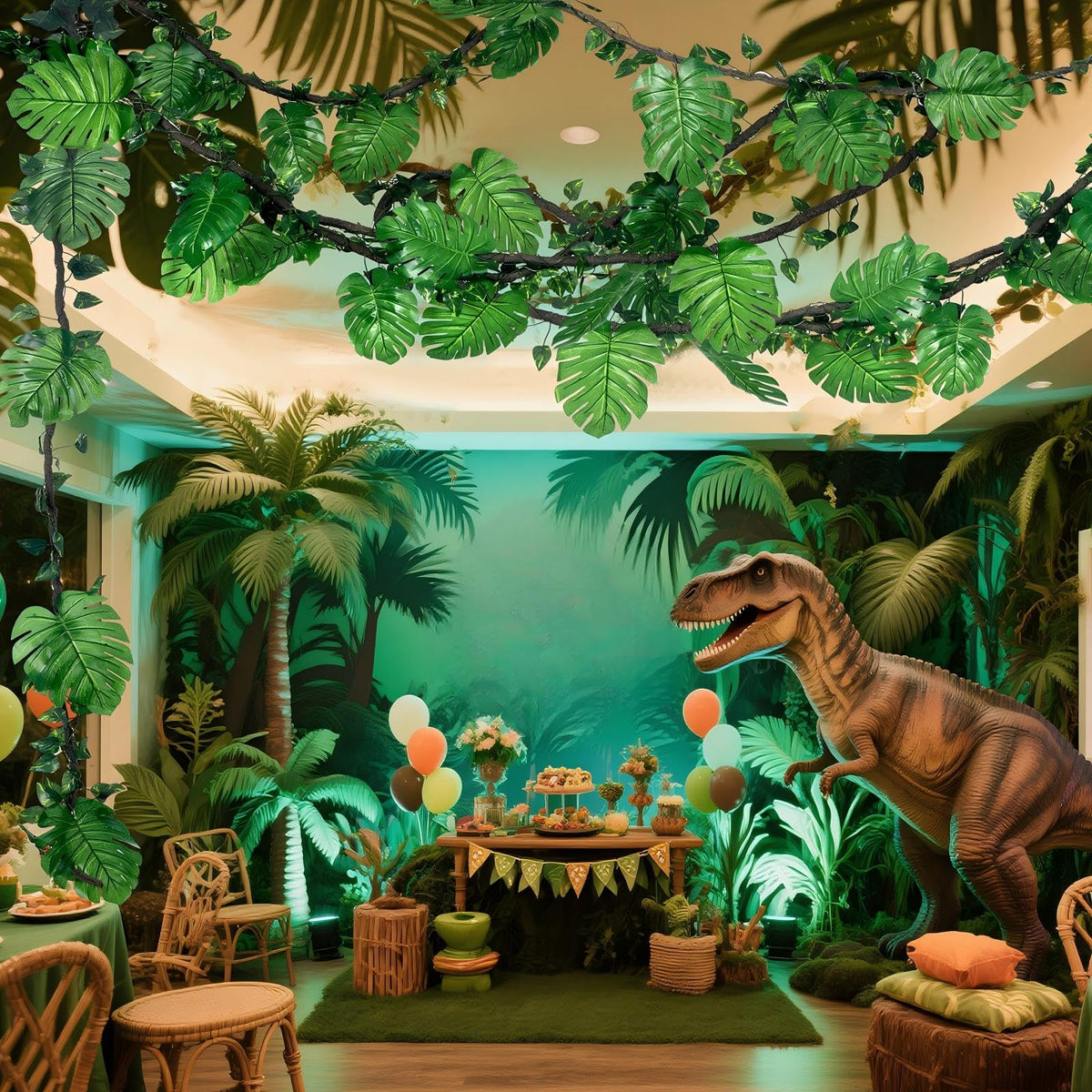 Preboun jungle safari garlands elevate party photo moments.