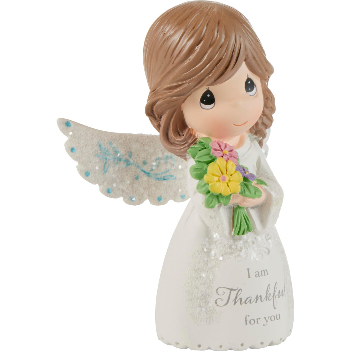 Precious Moments angel display on shelf or mantel, compact and stylish.