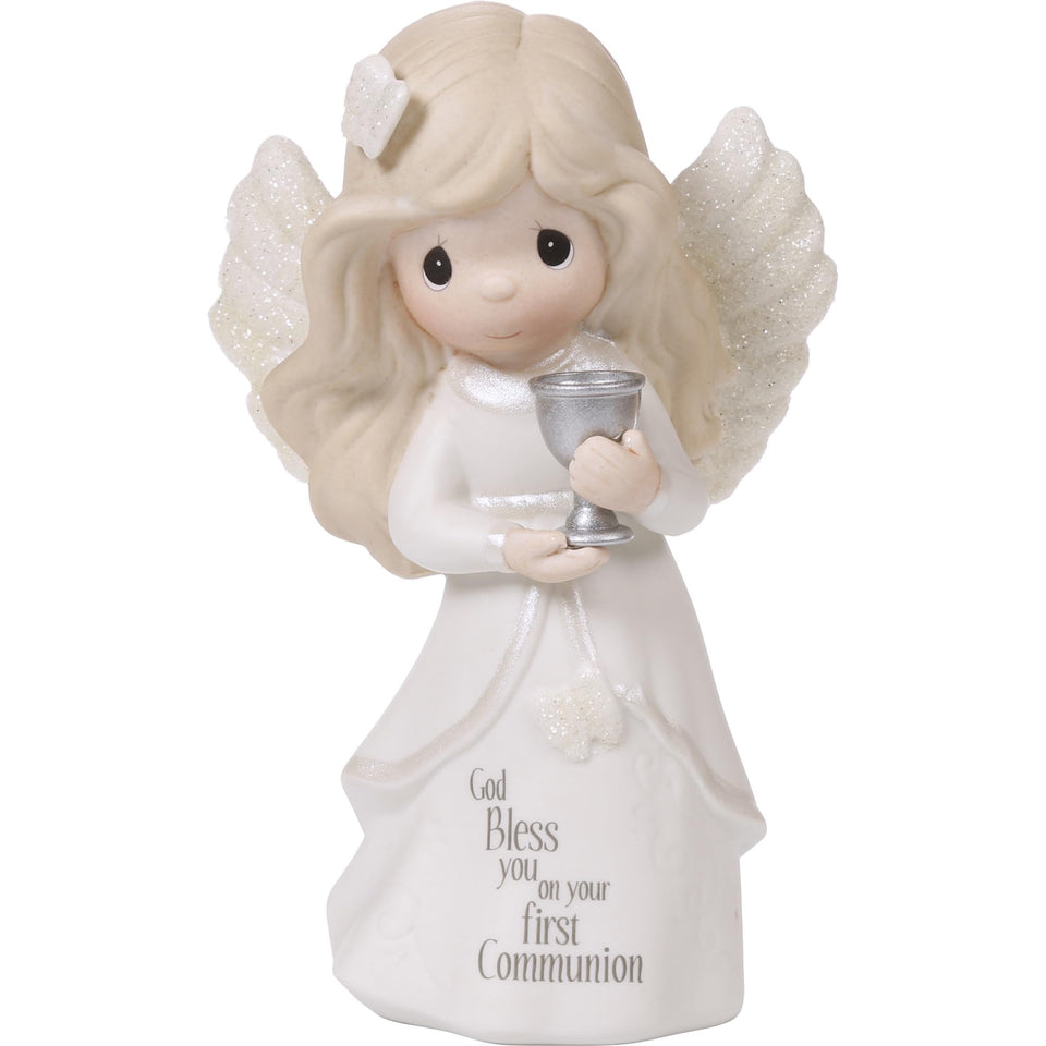 Precious Moments Communion Angel Figurine showing a chalice for First Communion remembrance.